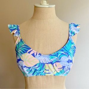 No Boundaries Ruffled Sleeves Floral Bikini Top